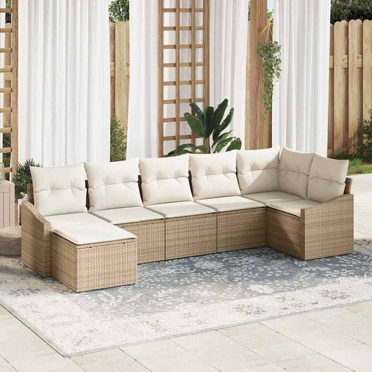 Tuin Sofa Set met kussen 7 pcs Beige en Crème poly rattan is nu te koop bij PeponiXL, paradijselijk wonen!