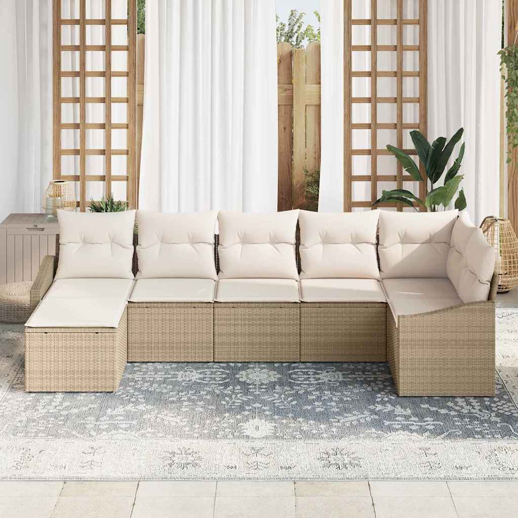 Tuin Sofa Set met kussen 7 pcs Beige en Crème poly rattan is nu te koop bij PeponiXL, paradijselijk wonen!