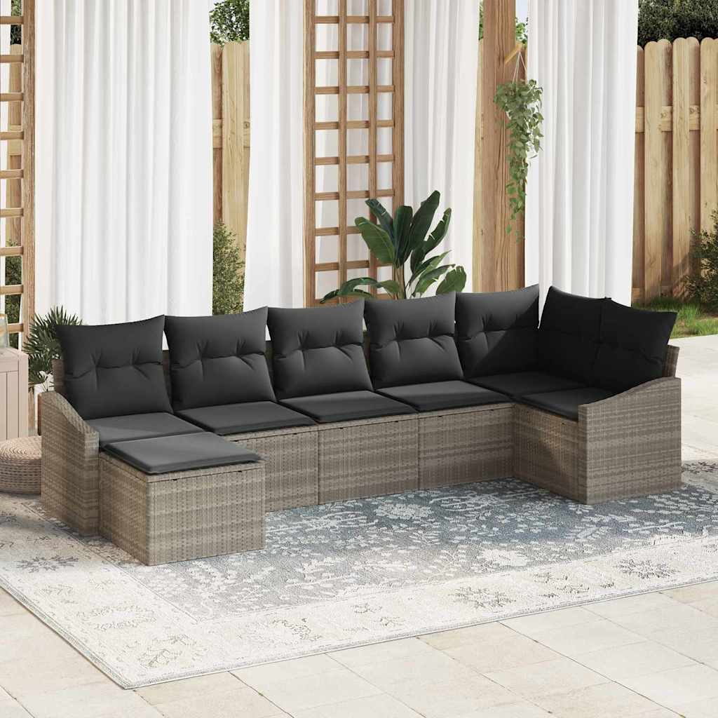 Tuin Sofa Set met kussen 7 pcs Lichtgrijs poly rattan is nu te koop bij PeponiXL, paradijselijk wonen!