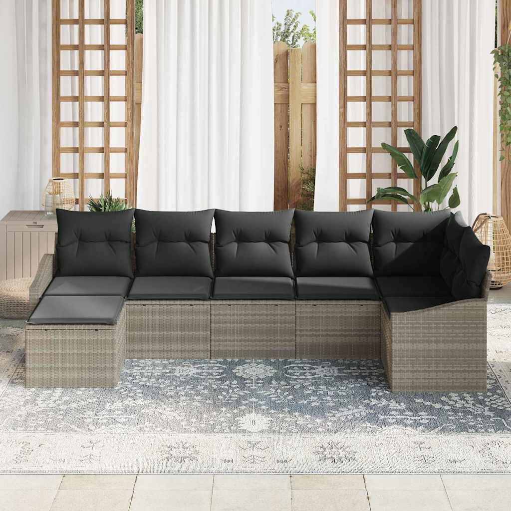 Tuin Sofa Set met kussen 7 pcs Lichtgrijs poly rattan is nu te koop bij PeponiXL, paradijselijk wonen!