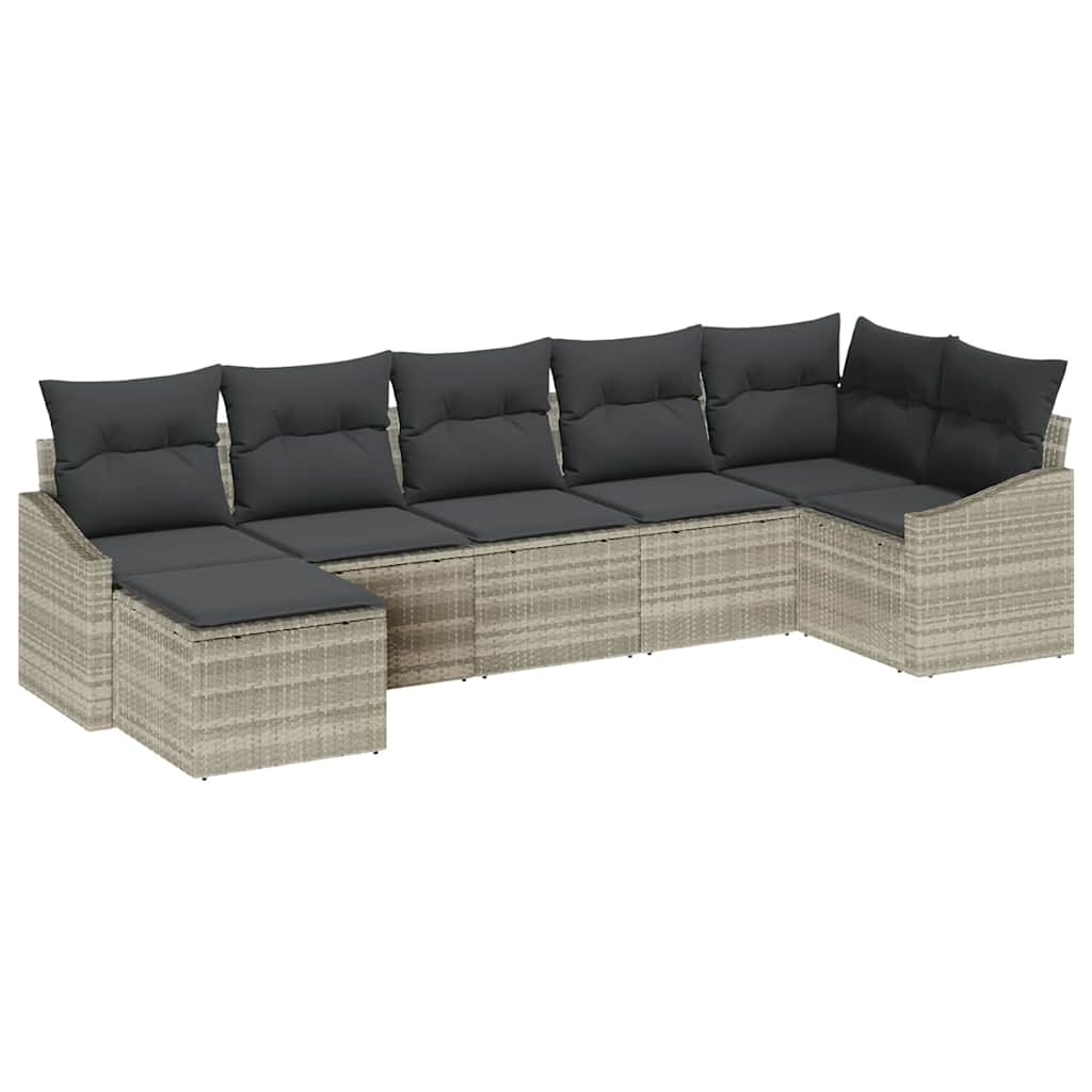 Tuin Sofa Set met kussen 7 pcs Lichtgrijs poly rattan is nu te koop bij PeponiXL, paradijselijk wonen!
