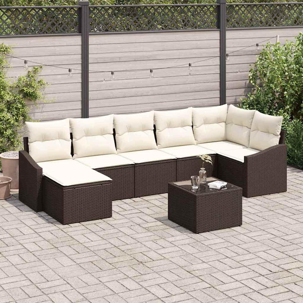 Tuin Sofa Set met kussen 8 pcs Bruin en Crème poly rattan is nu te koop bij PeponiXL, paradijselijk wonen!