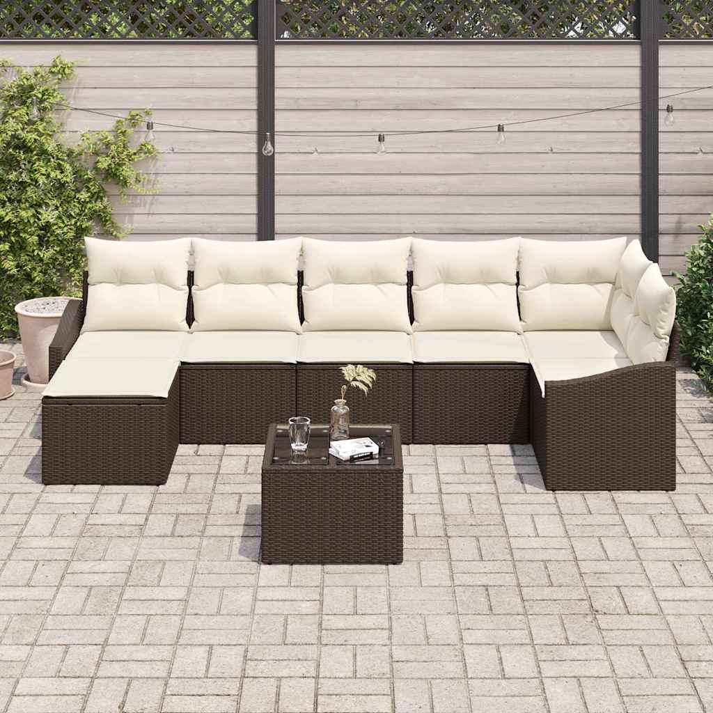 Tuin Sofa Set met kussen 8 pcs Bruin en Crème poly rattan is nu te koop bij PeponiXL, paradijselijk wonen!