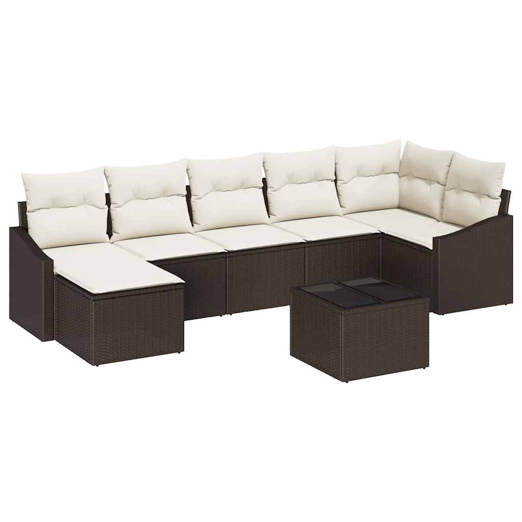 Tuin Sofa Set met kussen 8 pcs Bruin en Crème poly rattan is nu te koop bij PeponiXL, paradijselijk wonen!