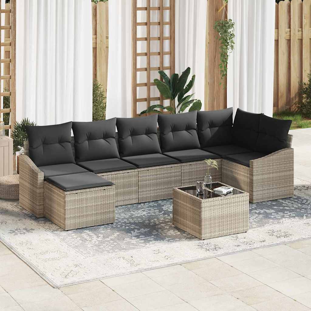 Tuin Sofa Set met kussen 8 pcs Lichtgrijs poly rattan is nu te koop bij PeponiXL, paradijselijk wonen!
