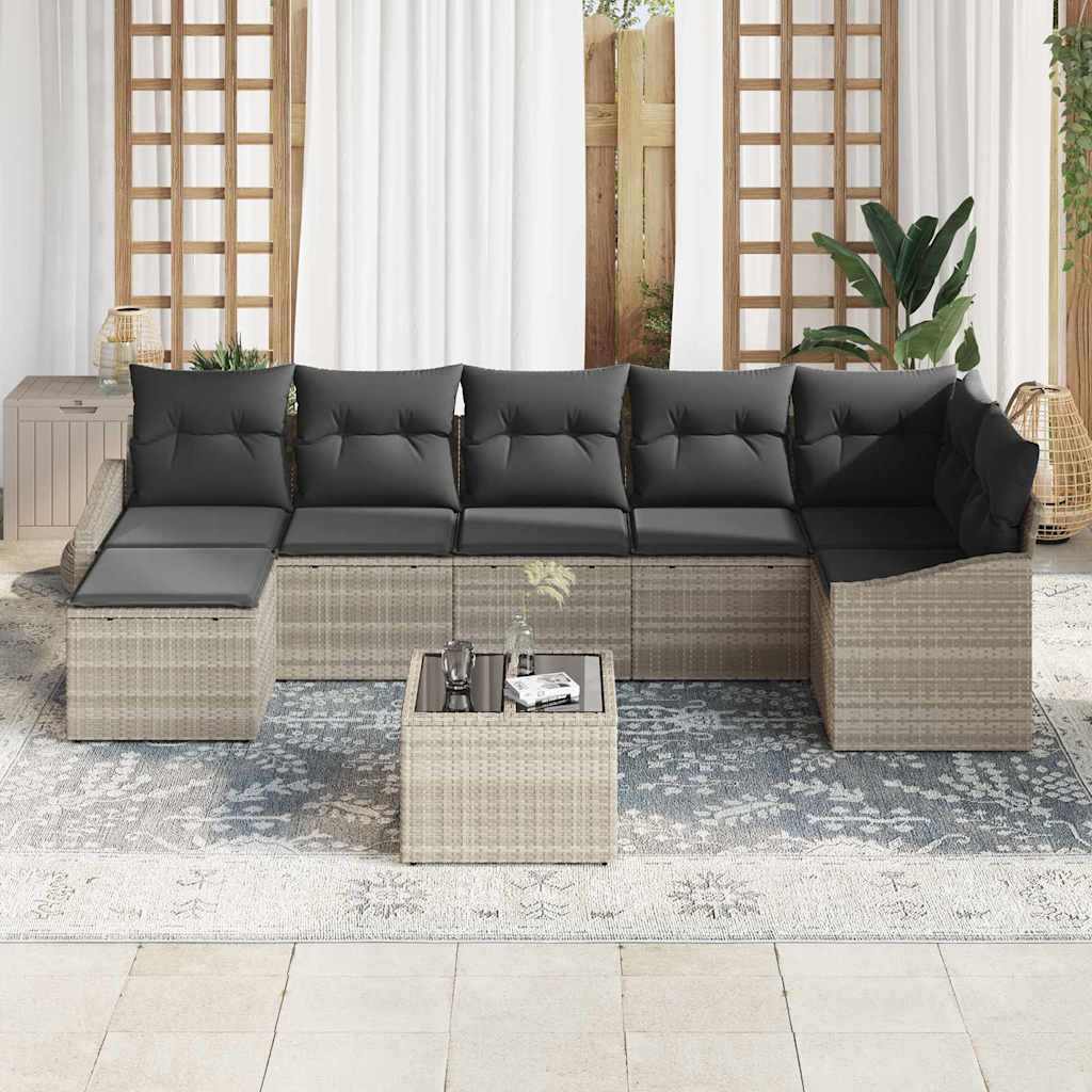 Tuin Sofa Set met kussen 8 pcs Lichtgrijs poly rattan is nu te koop bij PeponiXL, paradijselijk wonen!