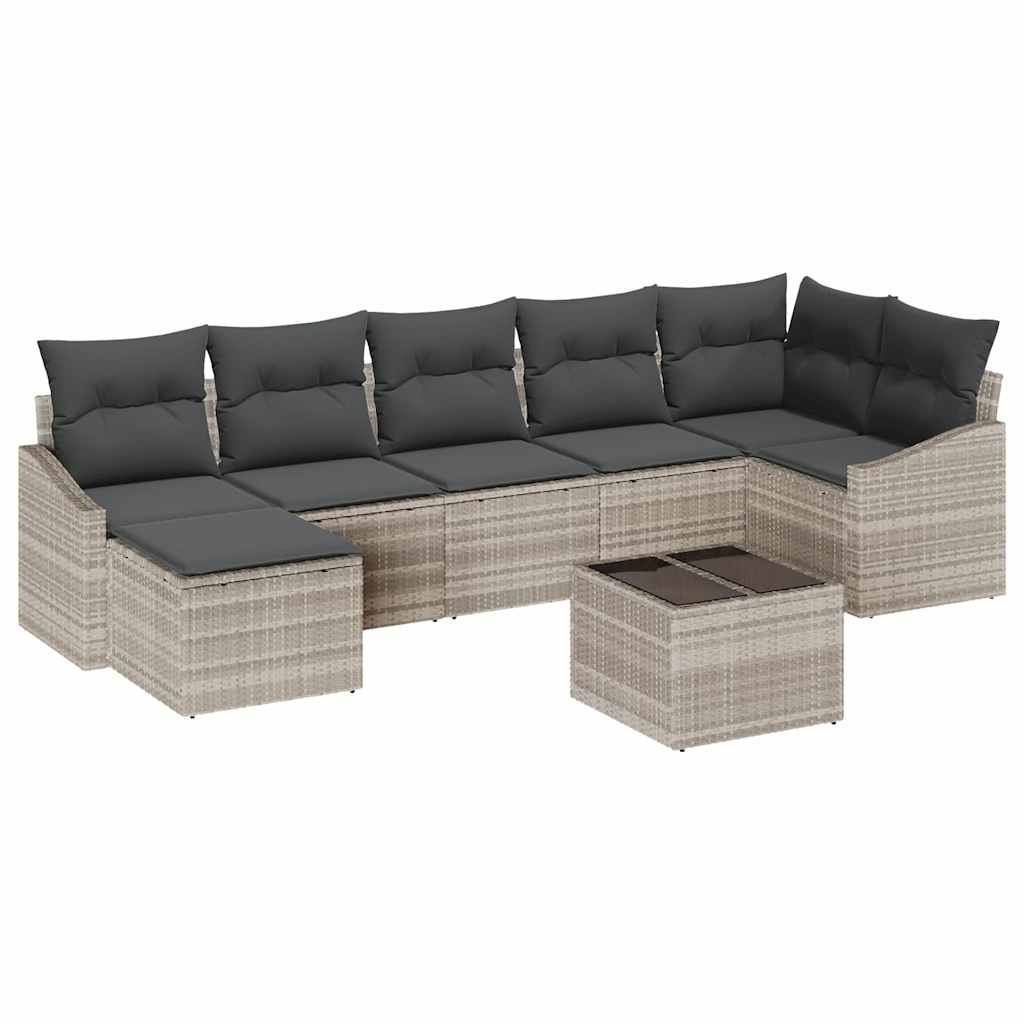 Tuin Sofa Set met kussen 8 pcs Lichtgrijs poly rattan is nu te koop bij PeponiXL, paradijselijk wonen!