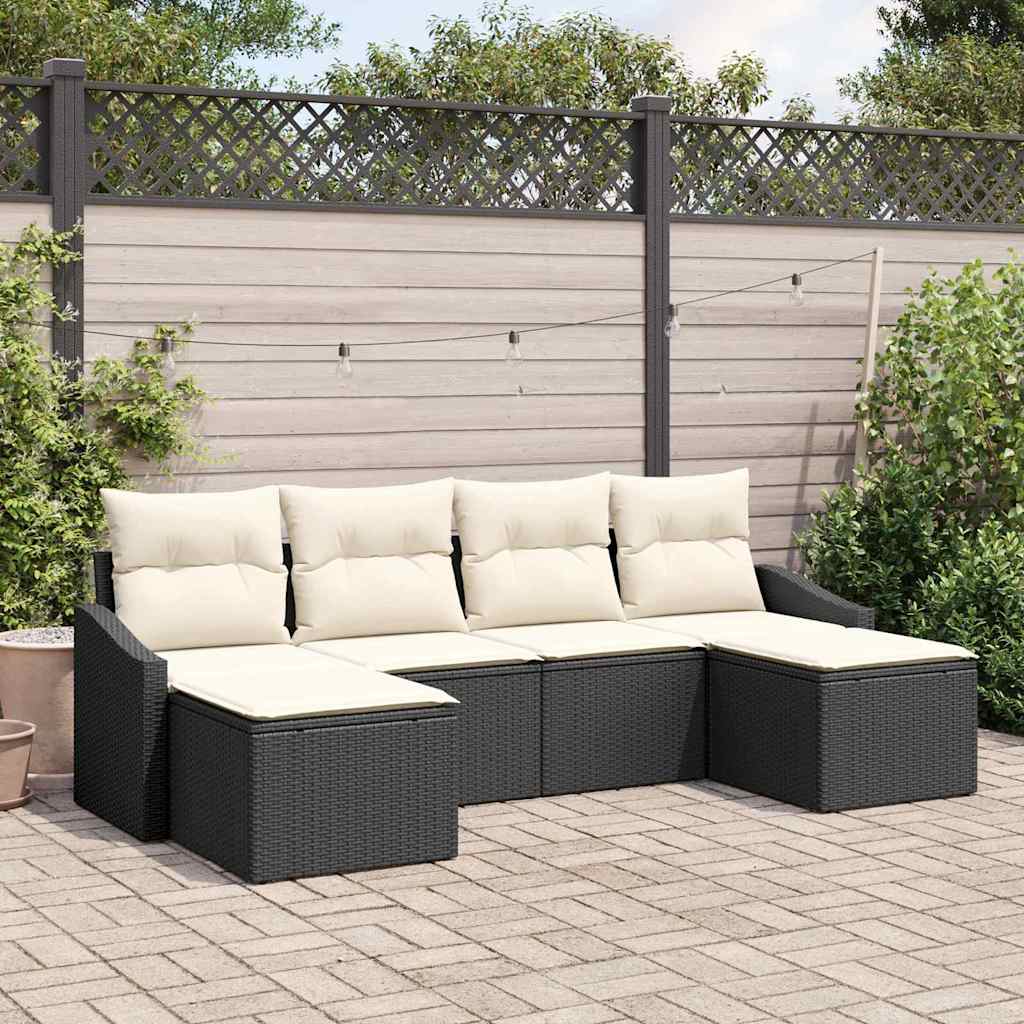 Tuin Eetset met kussen met opslag 6 pcs Zwart en Crème is nu te koop bij PeponiXL, paradijselijk wonen!