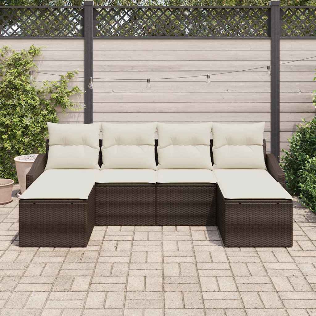 Tuin Eetset met kussen met opslag 6 pcs Bruin en Crème is nu te koop bij PeponiXL, paradijselijk wonen!