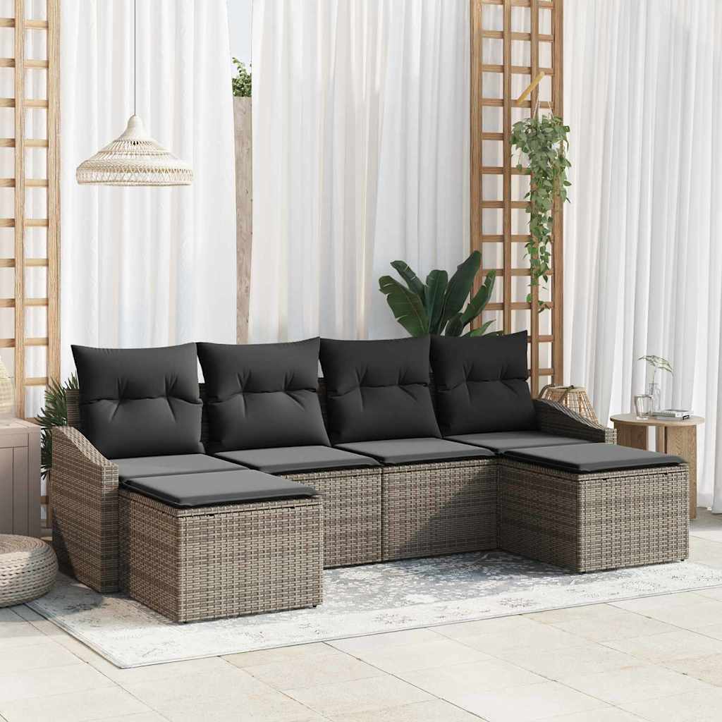 Tuin Eetset 6 pcs Grijs Poly Rattan en Poedergecoat Staal is nu te koop bij PeponiXL, paradijselijk wonen!
