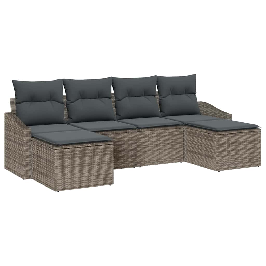 Tuin Eetset 6 pcs Grijs Poly Rattan en Poedergecoat Staal is nu te koop bij PeponiXL, paradijselijk wonen!