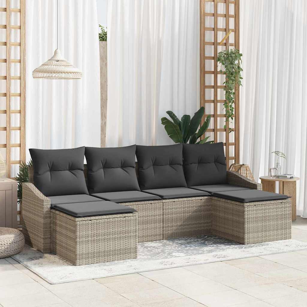 Tuin Eetset 6 pcs Lichtgrijs Poly Rattan en Poedergecoat Staal is nu te koop bij PeponiXL, paradijselijk wonen!