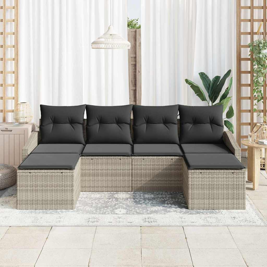 Tuin Eetset 6 pcs Lichtgrijs Poly Rattan en Poedergecoat Staal is nu te koop bij PeponiXL, paradijselijk wonen!