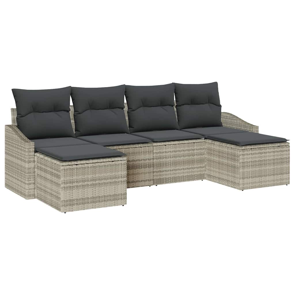Tuin Eetset 6 pcs Lichtgrijs Poly Rattan en Poedergecoat Staal is nu te koop bij PeponiXL, paradijselijk wonen!