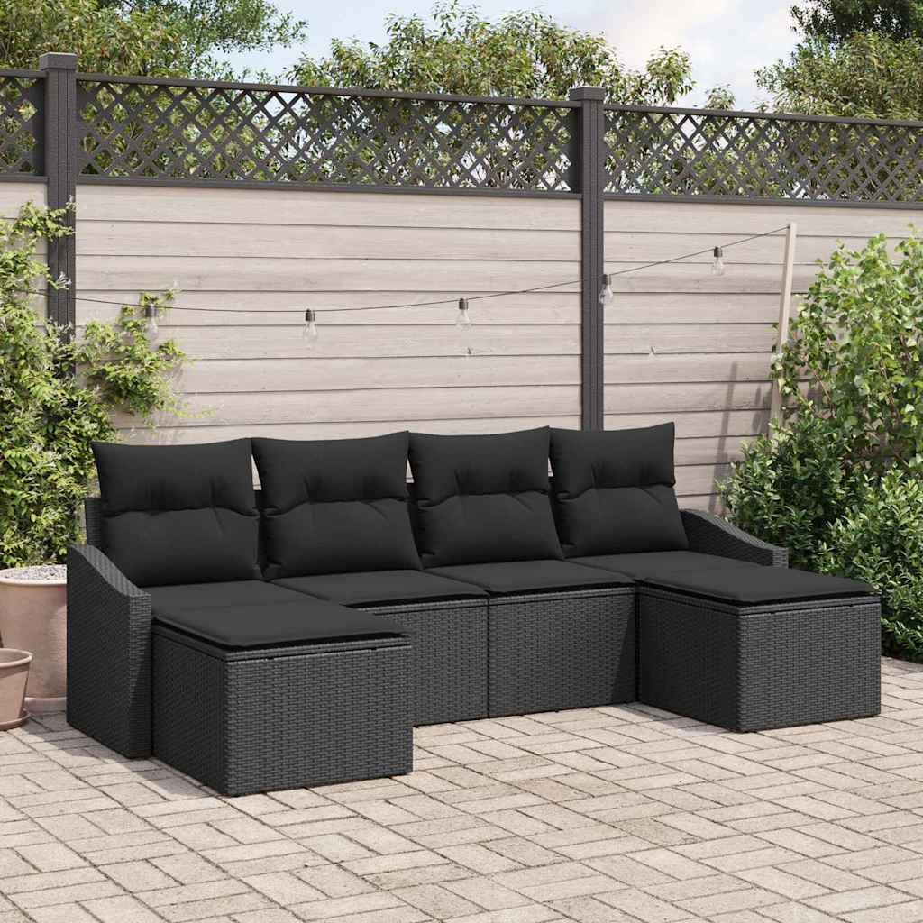 Tuin Eetset 6 pcs Zwart Poly Rattan en Poedergecoat Staal is nu te koop bij PeponiXL, paradijselijk wonen!