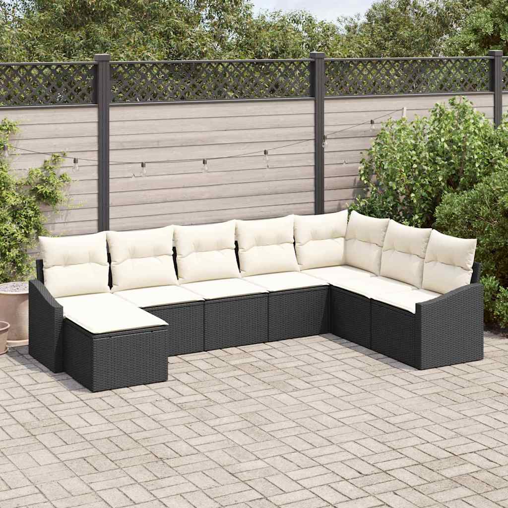 Tuin Sofa Set met kussen 8 pcs Zwart en Crème poly rattan is nu te koop bij PeponiXL, paradijselijk wonen!
