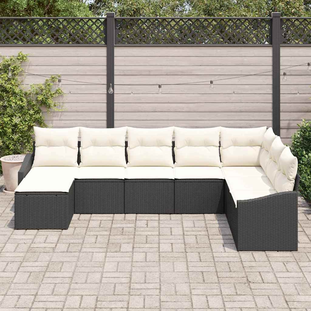 Tuin Sofa Set met kussen 8 pcs Zwart en Crème poly rattan is nu te koop bij PeponiXL, paradijselijk wonen!
