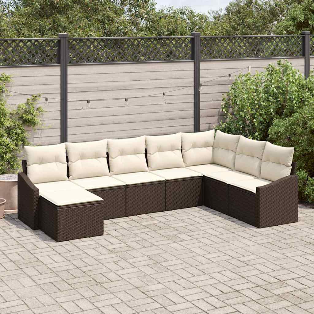 Tuin Sofa Set met kussen 8 pcs Bruin en Crème poly rattan is nu te koop bij PeponiXL, paradijselijk wonen!