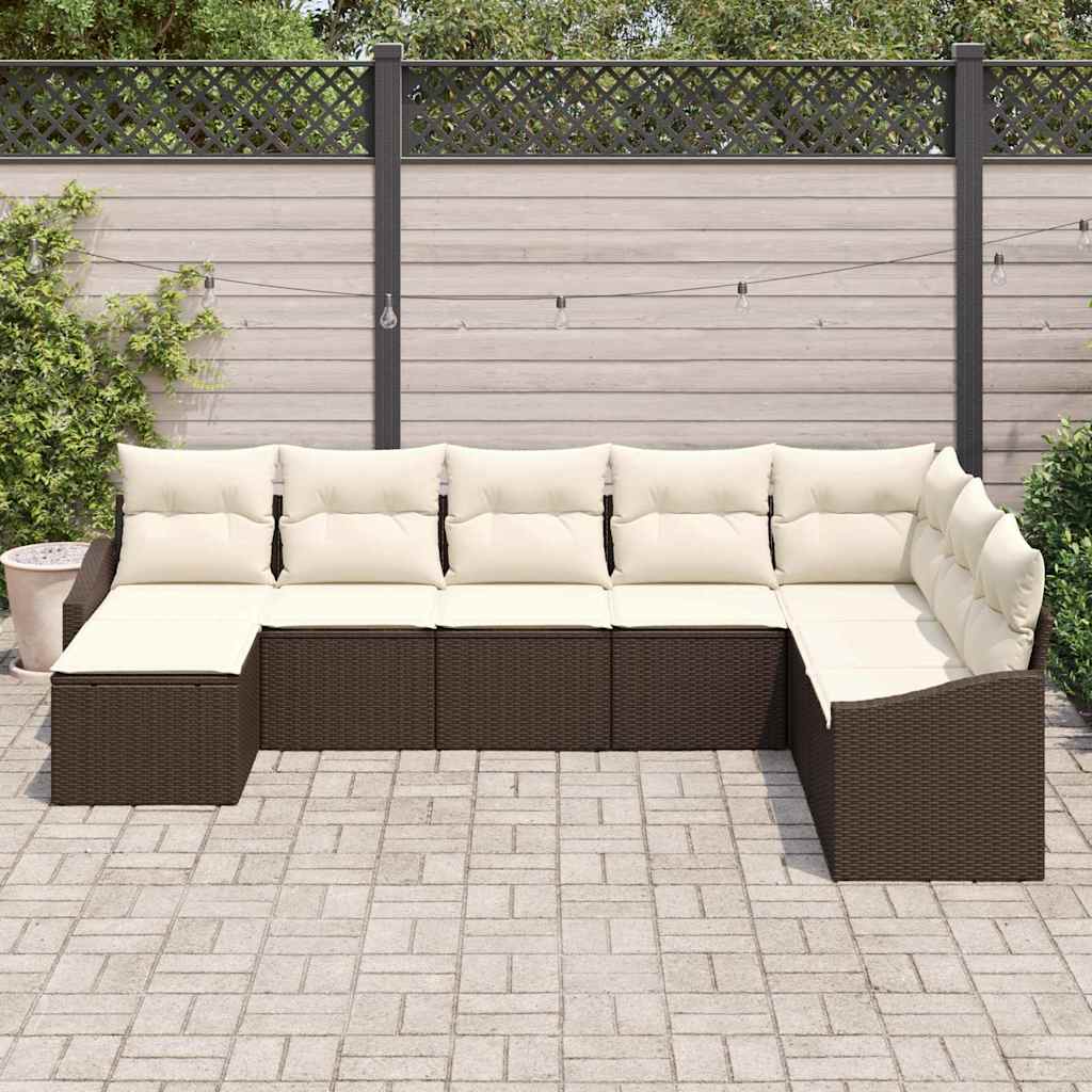 Tuin Sofa Set met kussen 8 pcs Bruin en Crème poly rattan is nu te koop bij PeponiXL, paradijselijk wonen!
