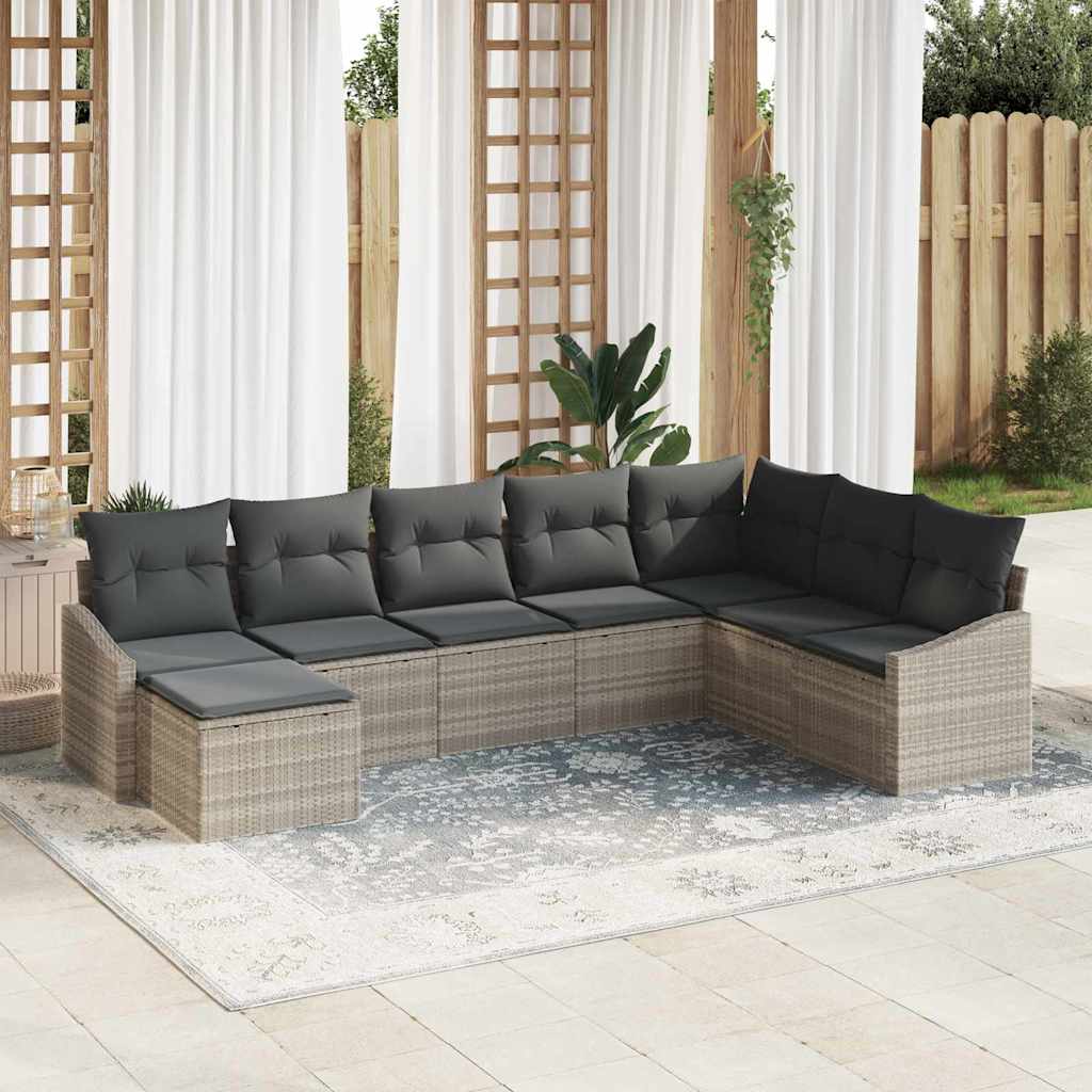 Tuin Sofa Set met kussen 8 pcs Lichtgrijs poly rattan is nu te koop bij PeponiXL, paradijselijk wonen!