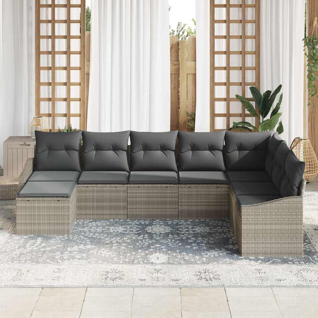 Tuin Sofa Set met kussen 8 pcs Lichtgrijs poly rattan is nu te koop bij PeponiXL, paradijselijk wonen!