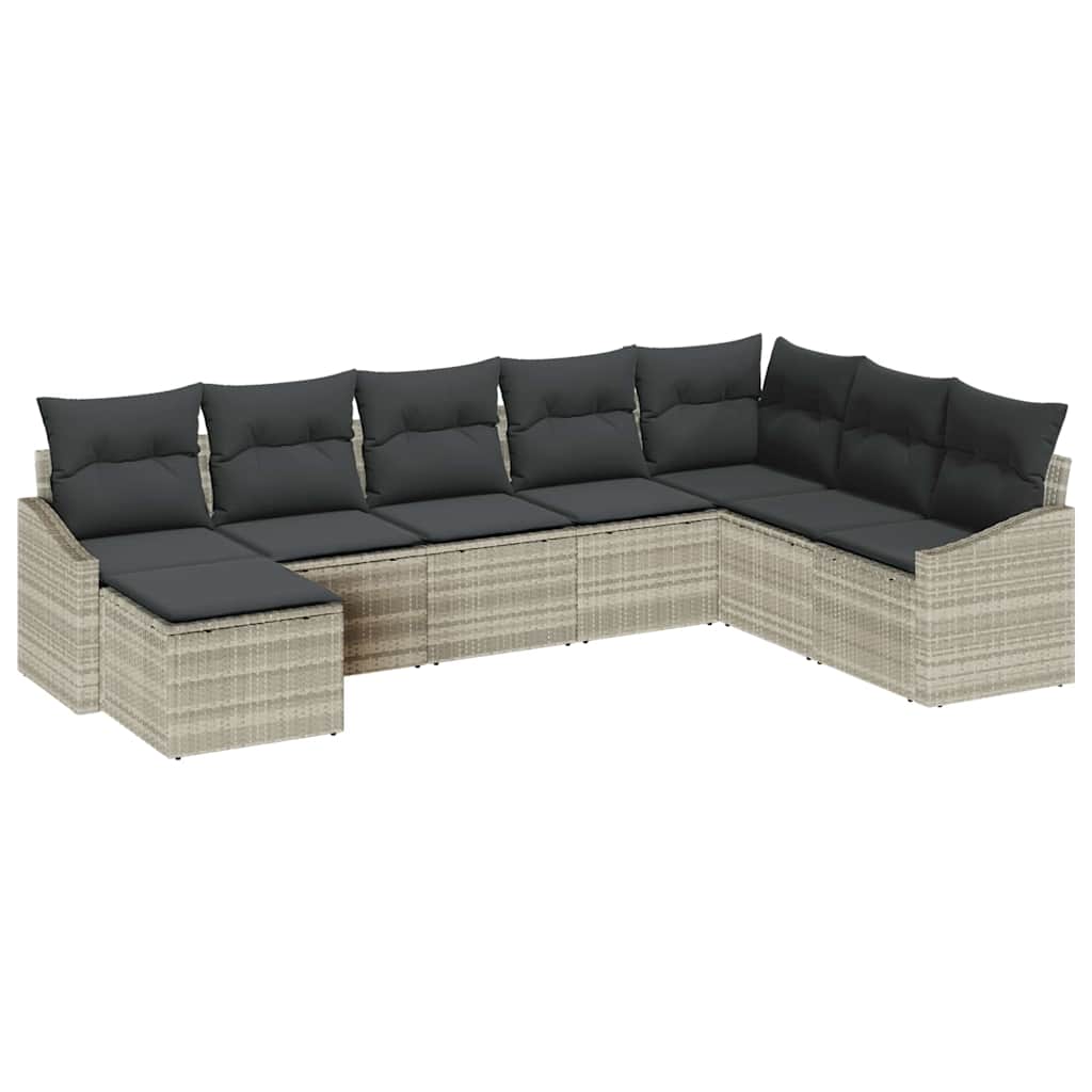 Tuin Sofa Set met kussen 8 pcs Lichtgrijs poly rattan is nu te koop bij PeponiXL, paradijselijk wonen!