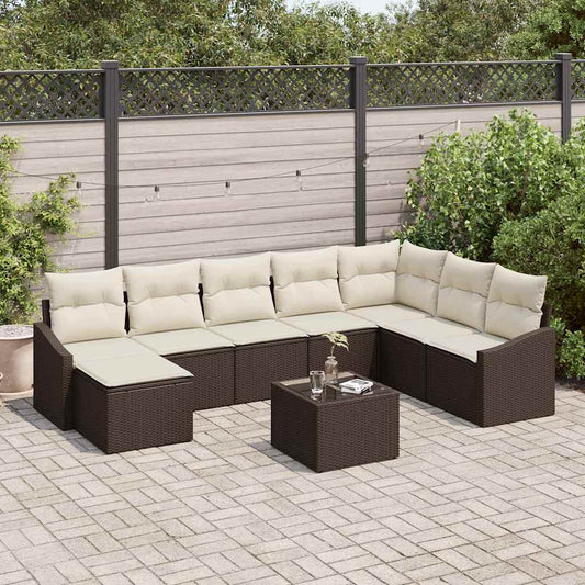 Tuin Sofa Set met kussen 8 pcs Bruin en Crème poly rattan is nu te koop bij PeponiXL, paradijselijk wonen!
