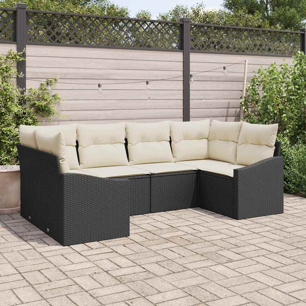 Tuinbankenset met opslag 6 pcs Zwart en Crème poly rattan is nu te koop bij PeponiXL, paradijselijk wonen!