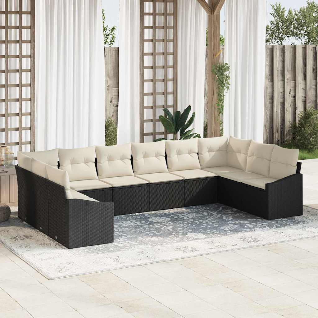 Tuinbankenset met opslag 10 pcs Zwart en Crème poly rattan is nu te koop bij PeponiXL, paradijselijk wonen!