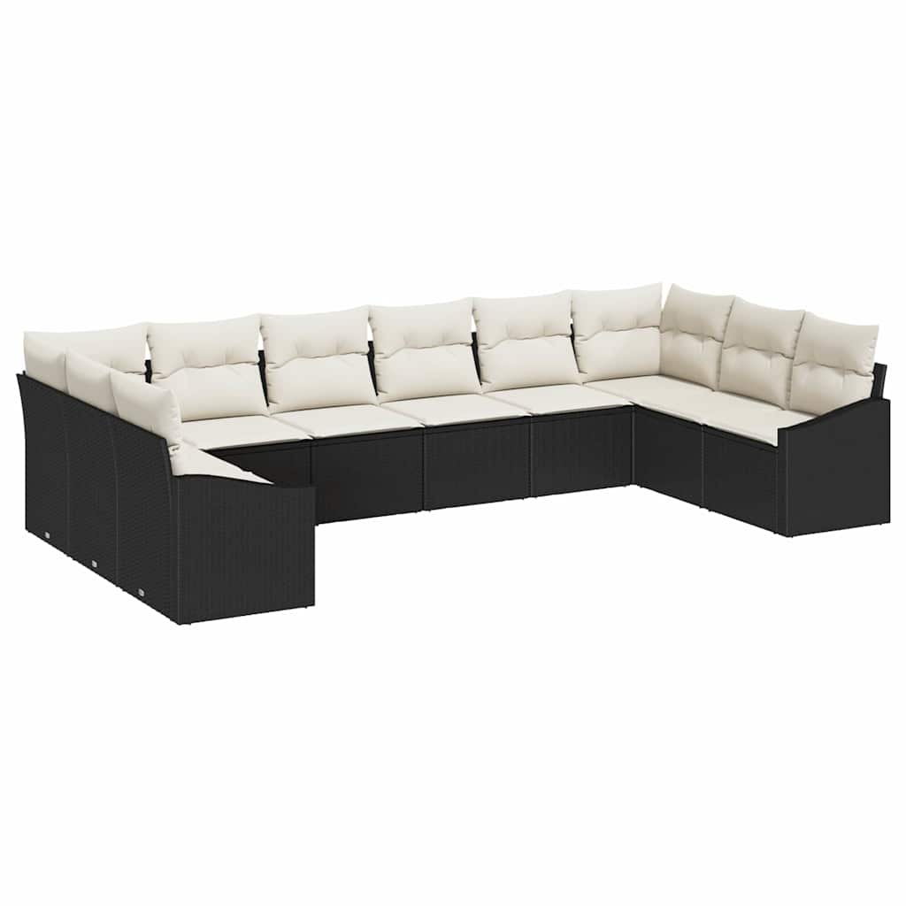 Tuinbankenset met opslag 10 pcs Zwart en Crème poly rattan is nu te koop bij PeponiXL, paradijselijk wonen!