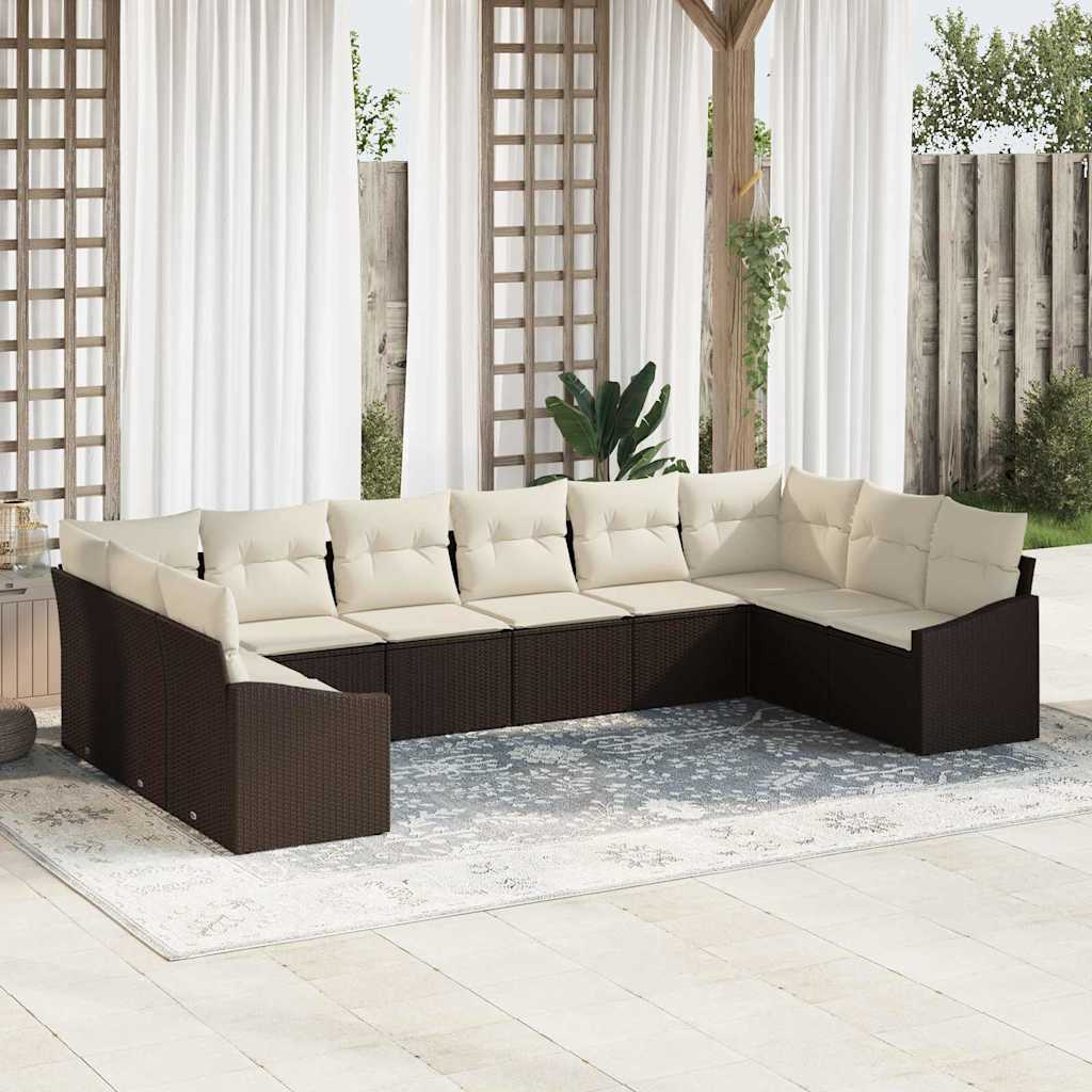 Tuinbankenset met opslag 10 pcs Bruin en Crème poly rattan is nu te koop bij PeponiXL, paradijselijk wonen!