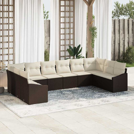 Tuinbankenset met opslag 10 pcs Bruin en Crème poly rattan is nu te koop bij PeponiXL, paradijselijk wonen!