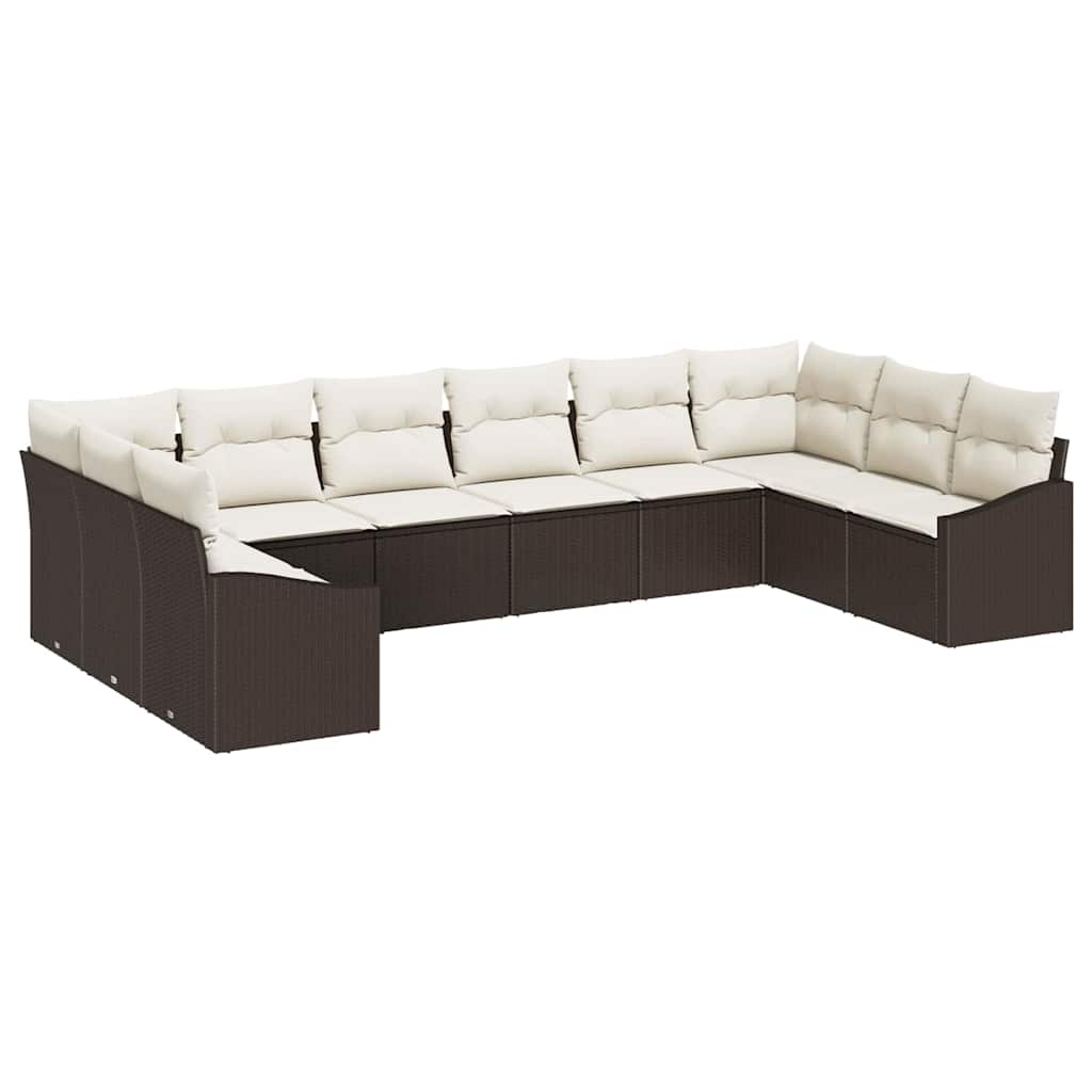 Tuinbankenset met opslag 10 pcs Bruin en Crème poly rattan is nu te koop bij PeponiXL, paradijselijk wonen!