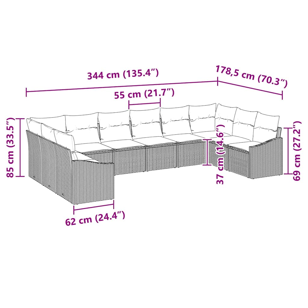 Tuinbankenset met opslag 10 pcs Bruin en Crème poly rattan is nu te koop bij PeponiXL, paradijselijk wonen!