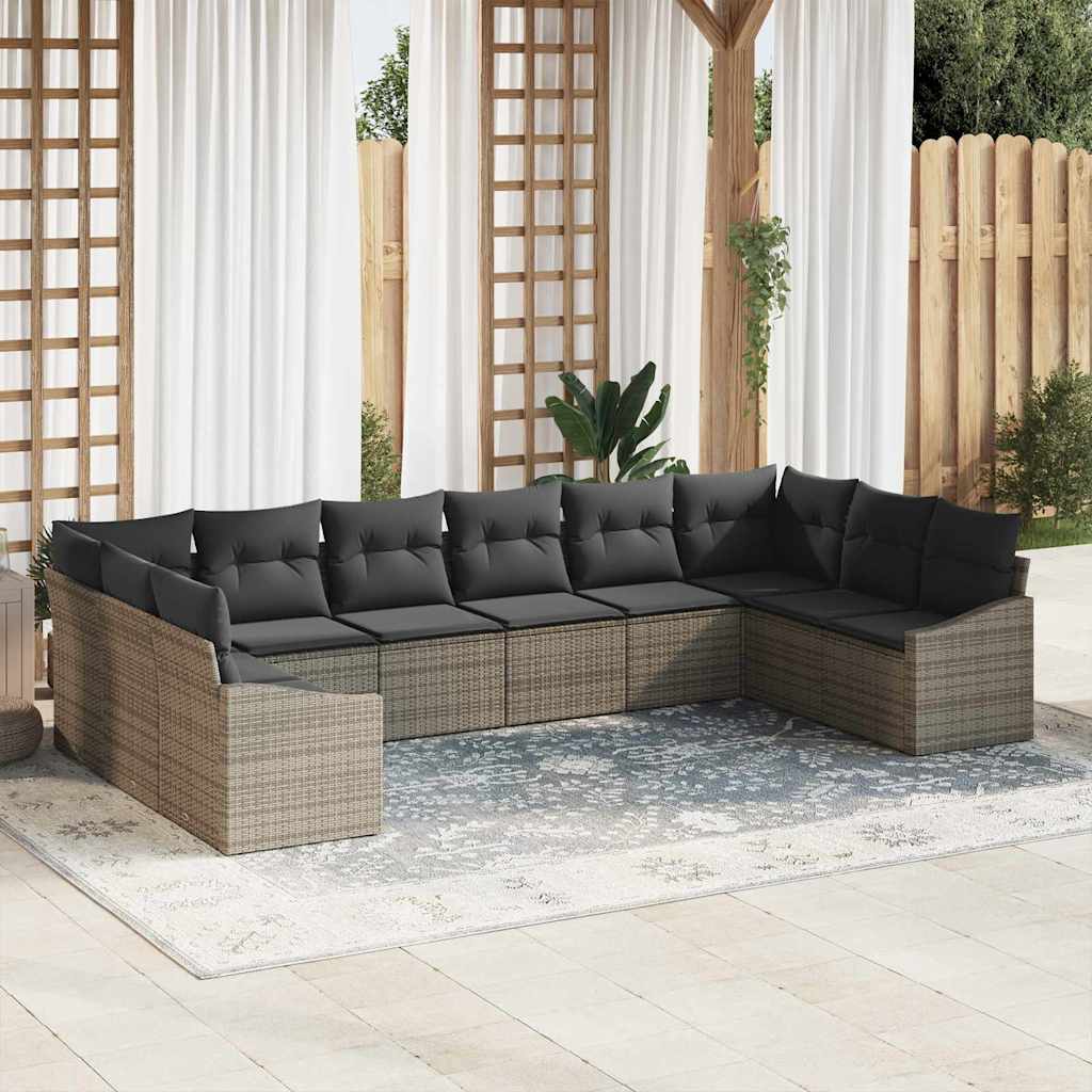 Tuinbankenset met opslag 10 pcs Grijs poly rattan is nu te koop bij PeponiXL, paradijselijk wonen!