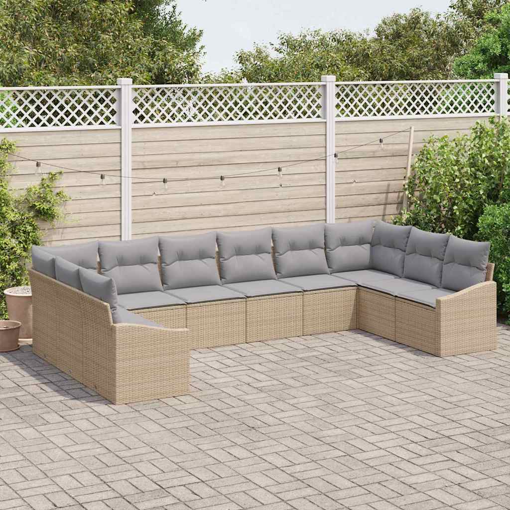 Tuinbankenset 10 pcs Beige en Licht Grijs poly rattan is nu te koop bij PeponiXL, paradijselijk wonen!