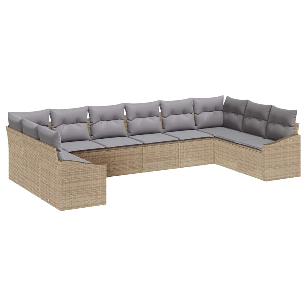 Tuinbankenset 10 pcs Beige en Licht Grijs poly rattan is nu te koop bij PeponiXL, paradijselijk wonen!