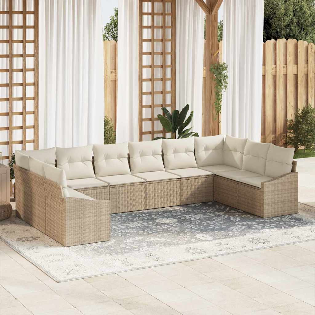 Tuinbankenset met opslag 10 pcs Beige en Crème poly rattan is nu te koop bij PeponiXL, paradijselijk wonen!