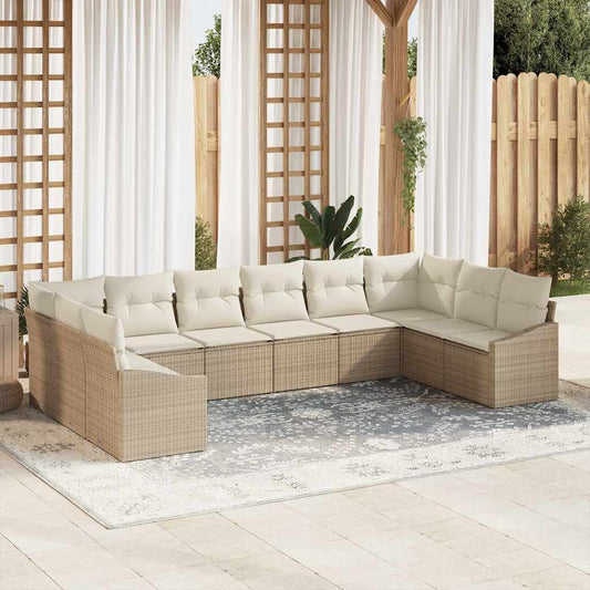 Tuinbankenset met opslag 10 pcs Beige en Crème poly rattan is nu te koop bij PeponiXL, paradijselijk wonen!