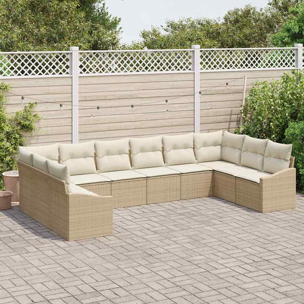 Tuinbankenset met opslag 10 pcs Beige en Crème poly rattan is nu te koop bij PeponiXL, paradijselijk wonen!