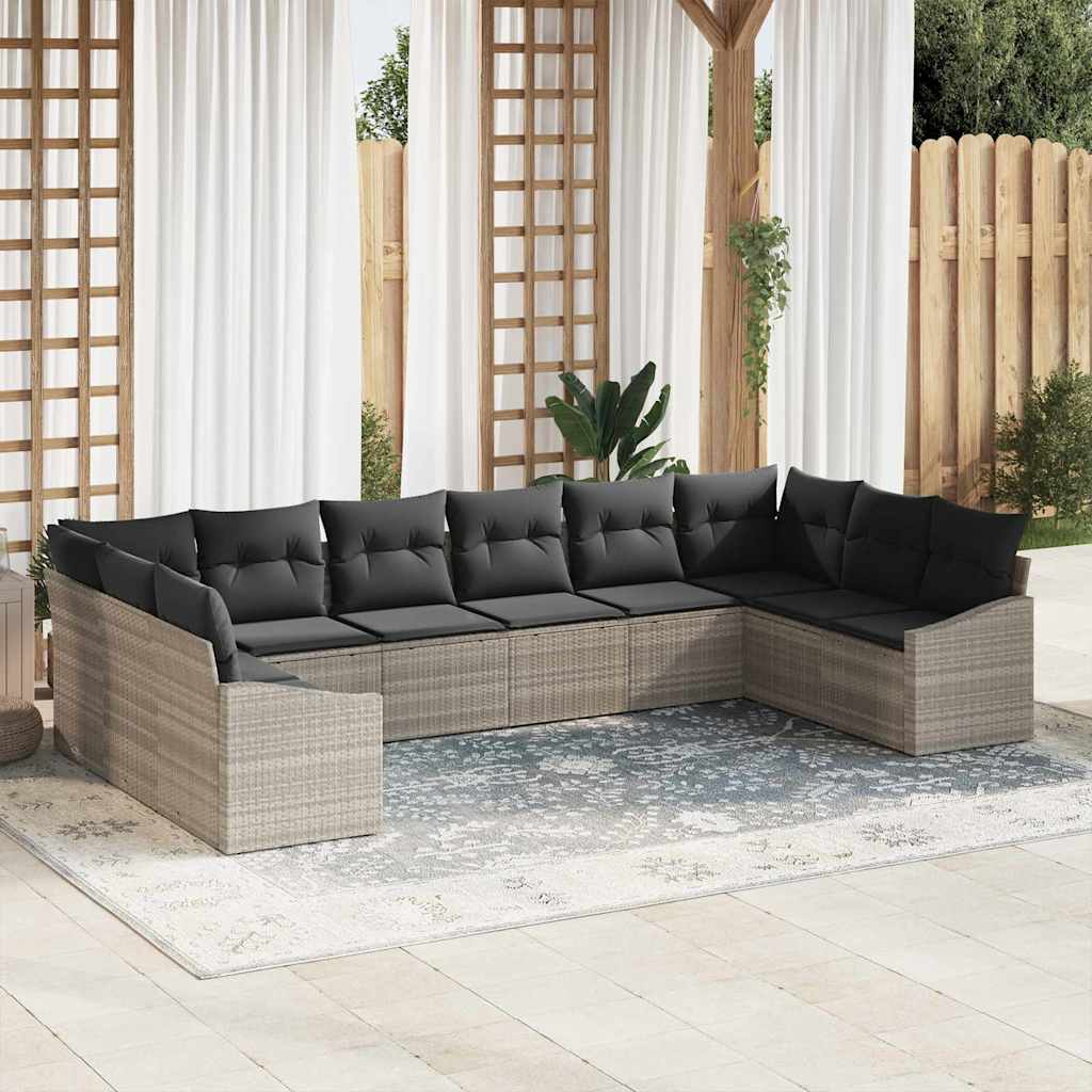 Tuinbankenset met opslag 10 pcs Lichtgrijs poly rattan is nu te koop bij PeponiXL, paradijselijk wonen!