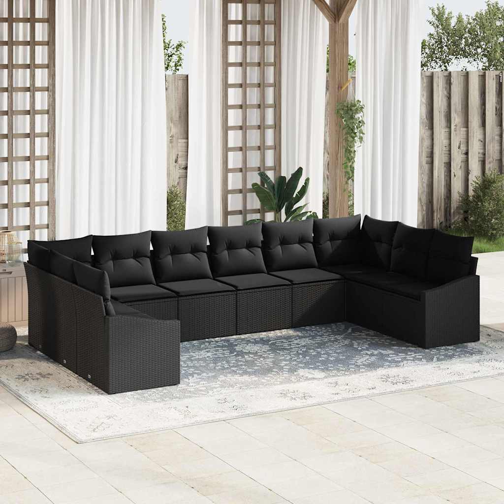 Tuinbankenset met opslag 10 pcs Zwart poly rattan is nu te koop bij PeponiXL, paradijselijk wonen!