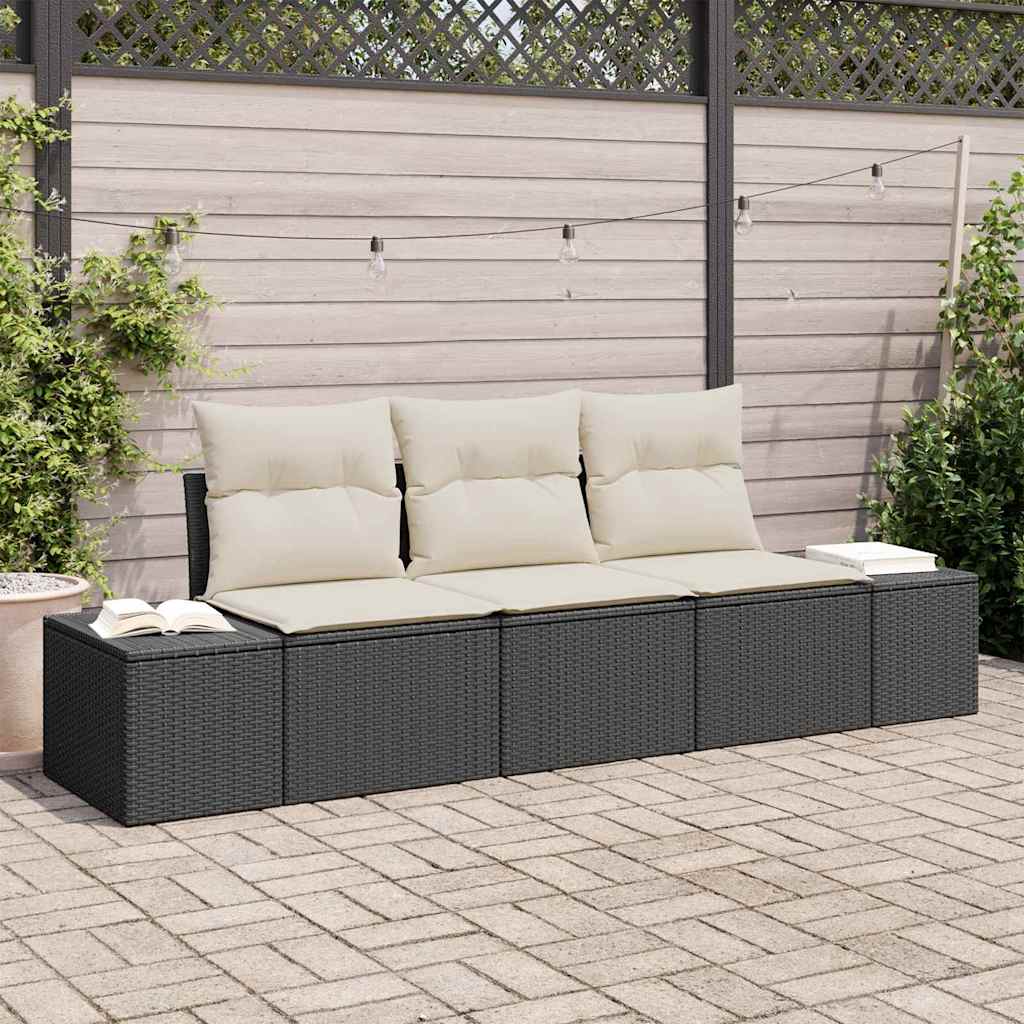 Tuinbankenset met opslag 3 pcs Zwart en Crème poly rattan is nu te koop bij PeponiXL, paradijselijk wonen!