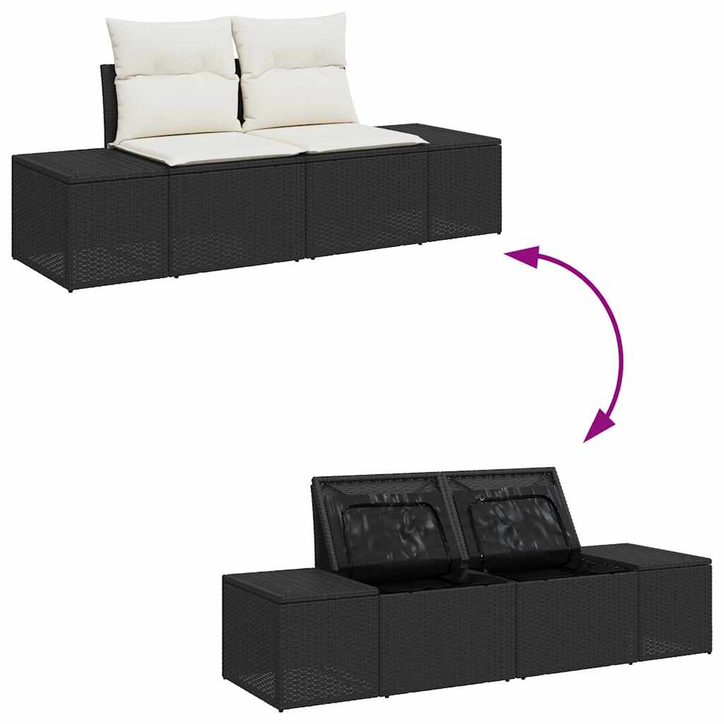 Tuinbankenset met opslag 3 pcs Zwart en Crème poly rattan is nu te koop bij PeponiXL, paradijselijk wonen!