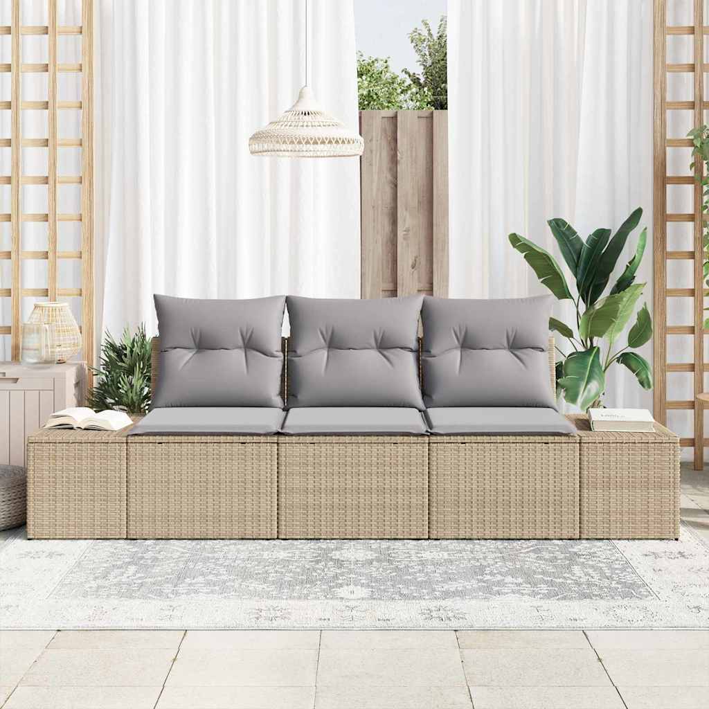 Tuinbankenset met opslag 3 pcs Beige en Licht Grijs poly rattan is nu te koop bij PeponiXL, paradijselijk wonen!