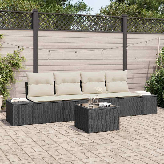 Tuin Sofa Set met kussen 5 pcs Zwart en Crème poly rattan is nu te koop bij PeponiXL, paradijselijk wonen!