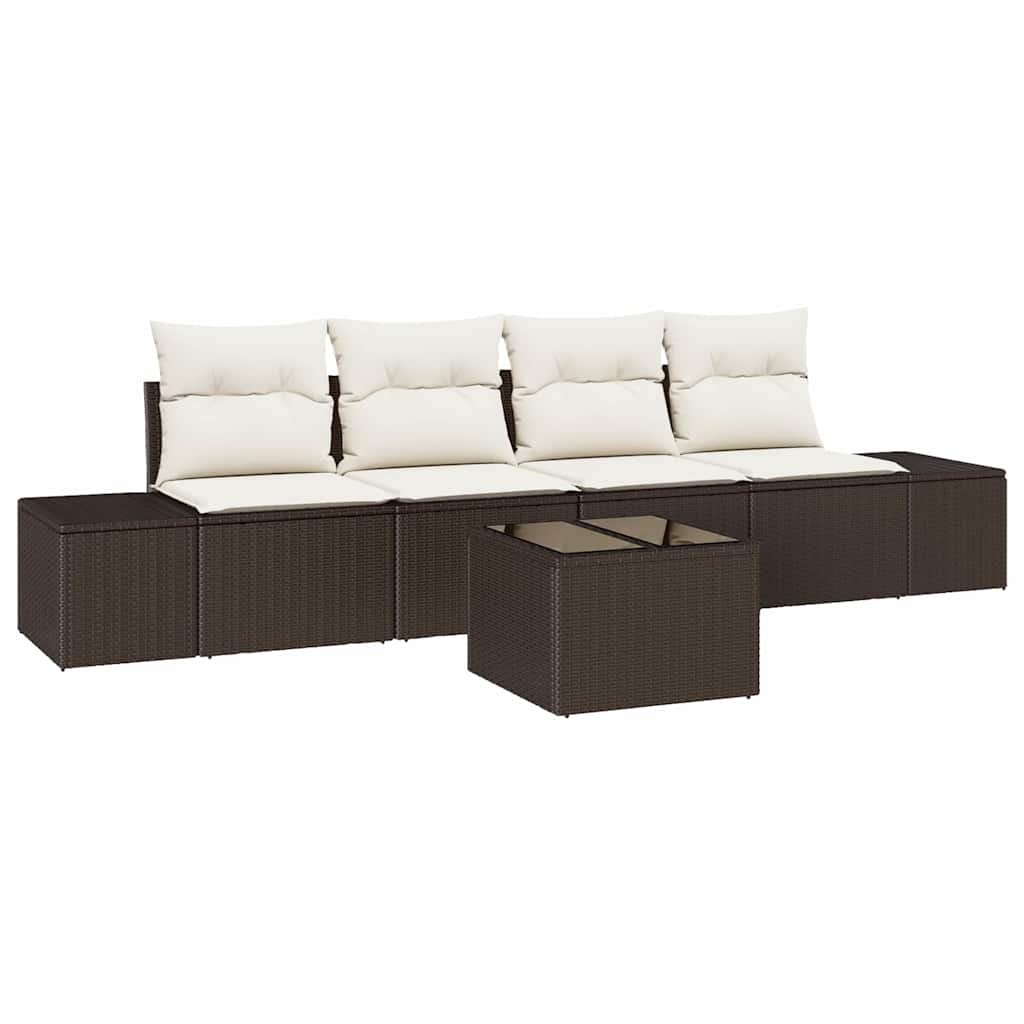 Tuin Sofa Set met kussen 5 pcs Bruin en Crème poly rattan is nu te koop bij PeponiXL, paradijselijk wonen!