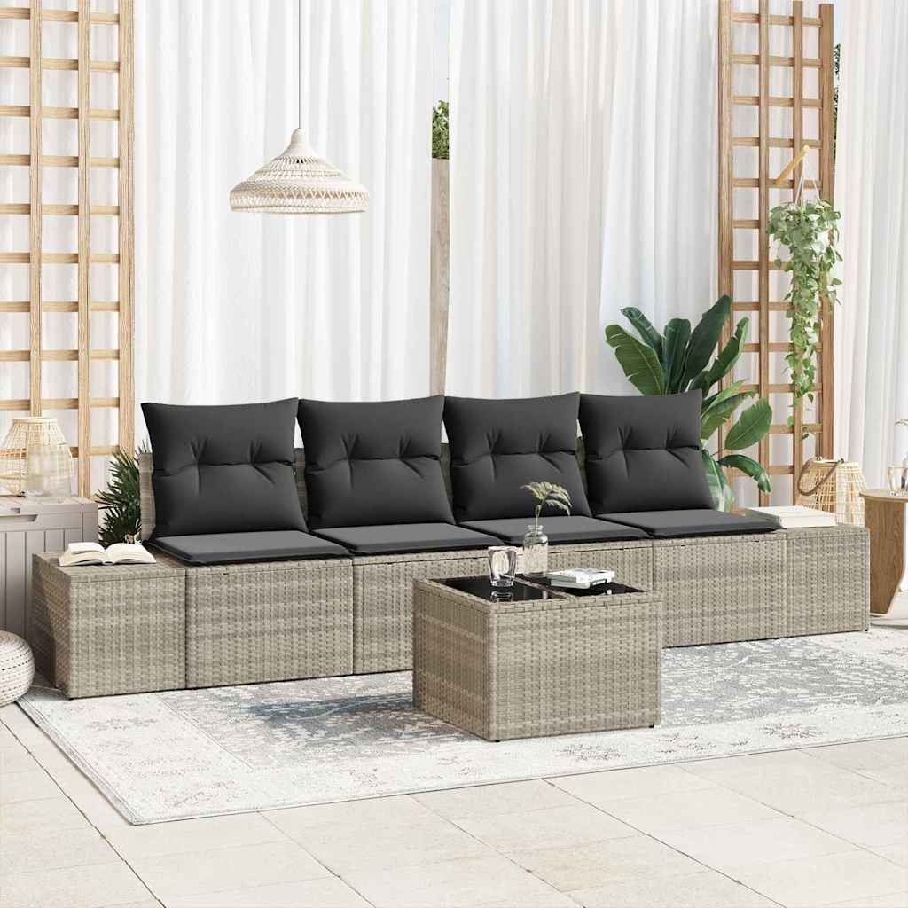 Tuin Sofa Set 5 pcs Licht Grijs en Donker Grijs poly rattan is nu te koop bij PeponiXL, paradijselijk wonen!
