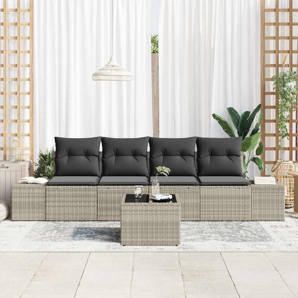 Tuin Sofa Set 5 pcs Licht Grijs en Donker Grijs poly rattan is nu te koop bij PeponiXL, paradijselijk wonen!
