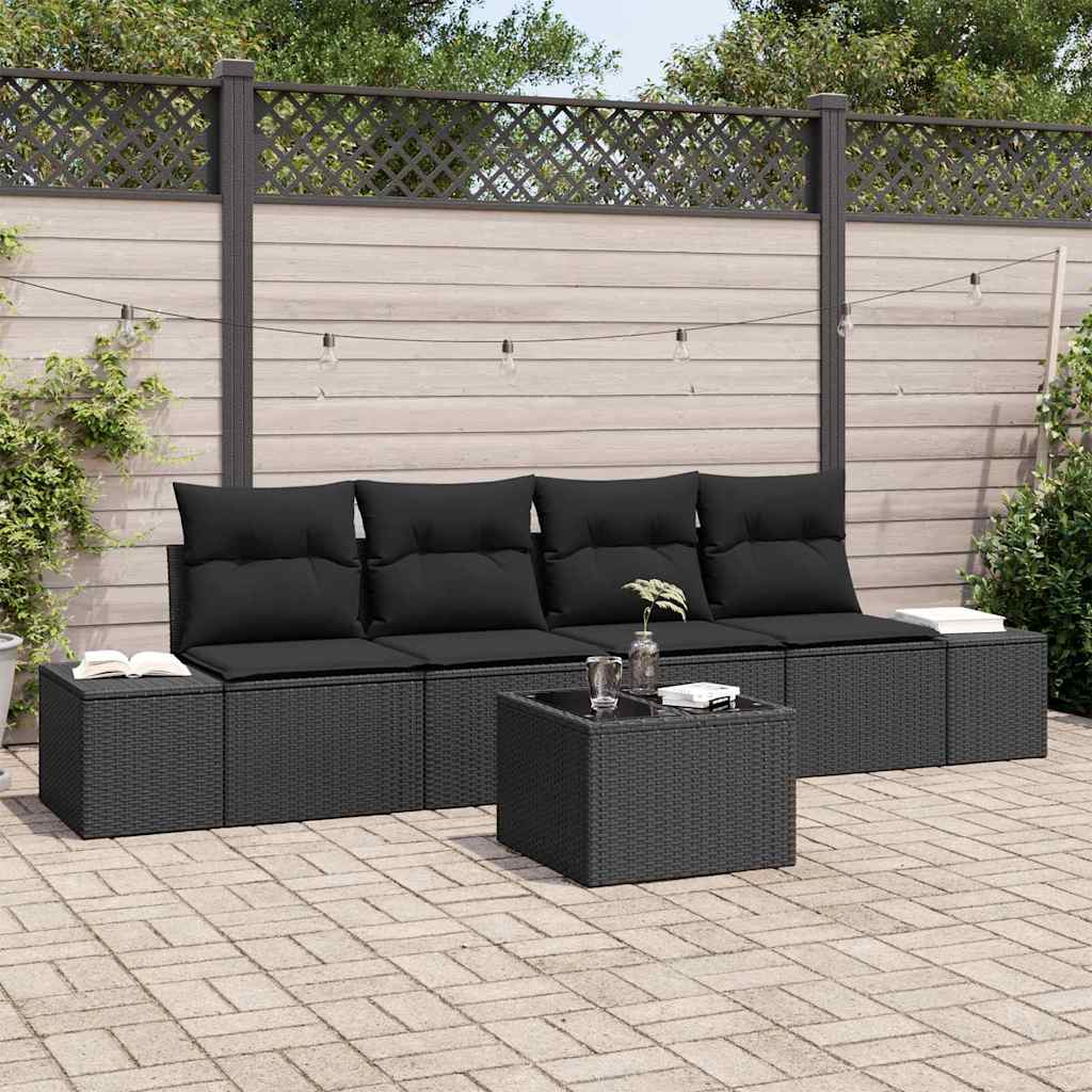 Tuin Sofa Set met kussen met opslag 5 pcs Zwart poly rattan is nu te koop bij PeponiXL, paradijselijk wonen!